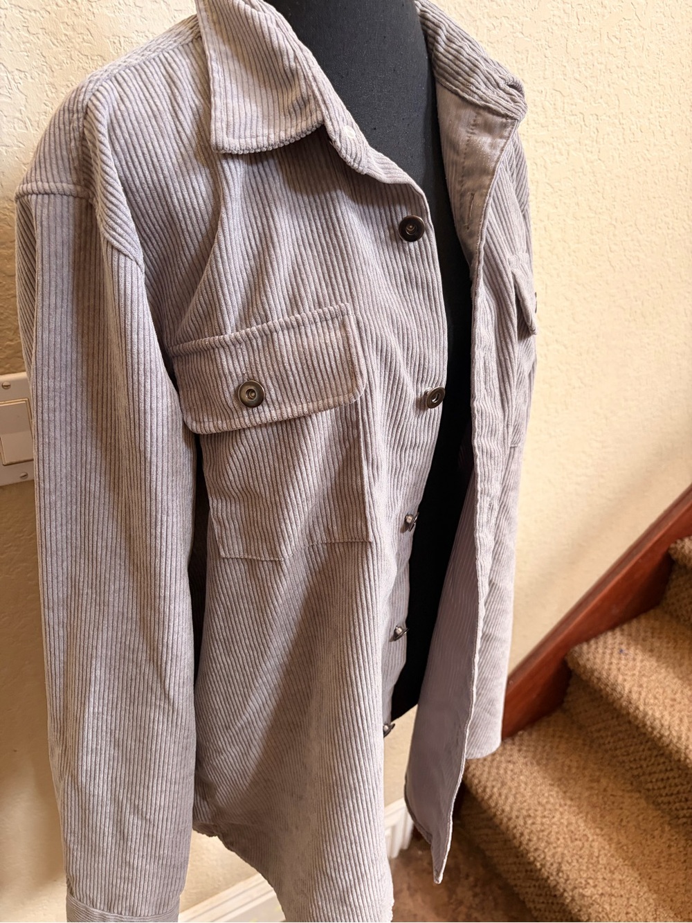 Women's Light Gray Corduroy Utility Jacket